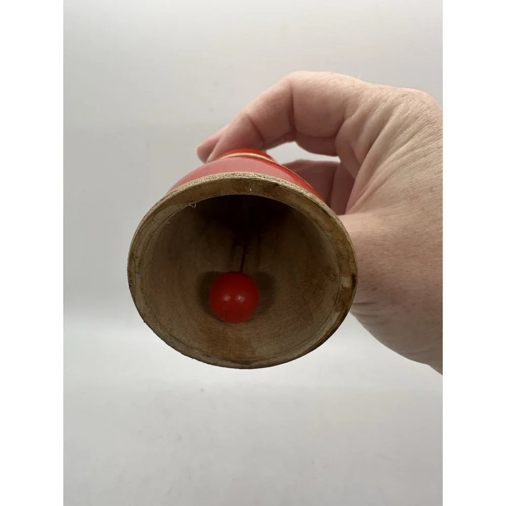 Vintage Hand Painted Wooden Santa Christmas‎ Bell Red White Holiday Decor 5